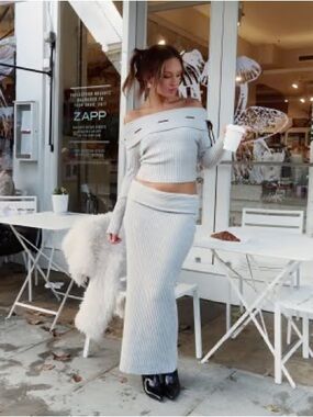 ASOS Ribbed Off-the-Shoulder Knit Sweater in Light Gray